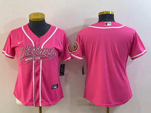 Women's Minnesota Vikings Blank Pink With Patch Cool Base Stitched Baseball Jersey(Run Small)